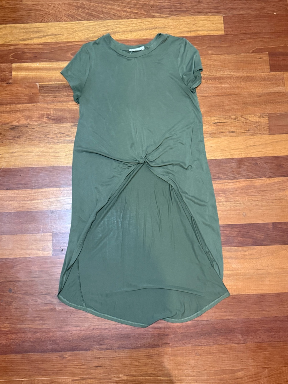 Knot-Front Olive Green Maxi Shirt Dress
